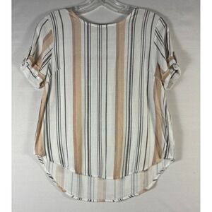 Mine womens pullover short sleeve peach/gray strip Small